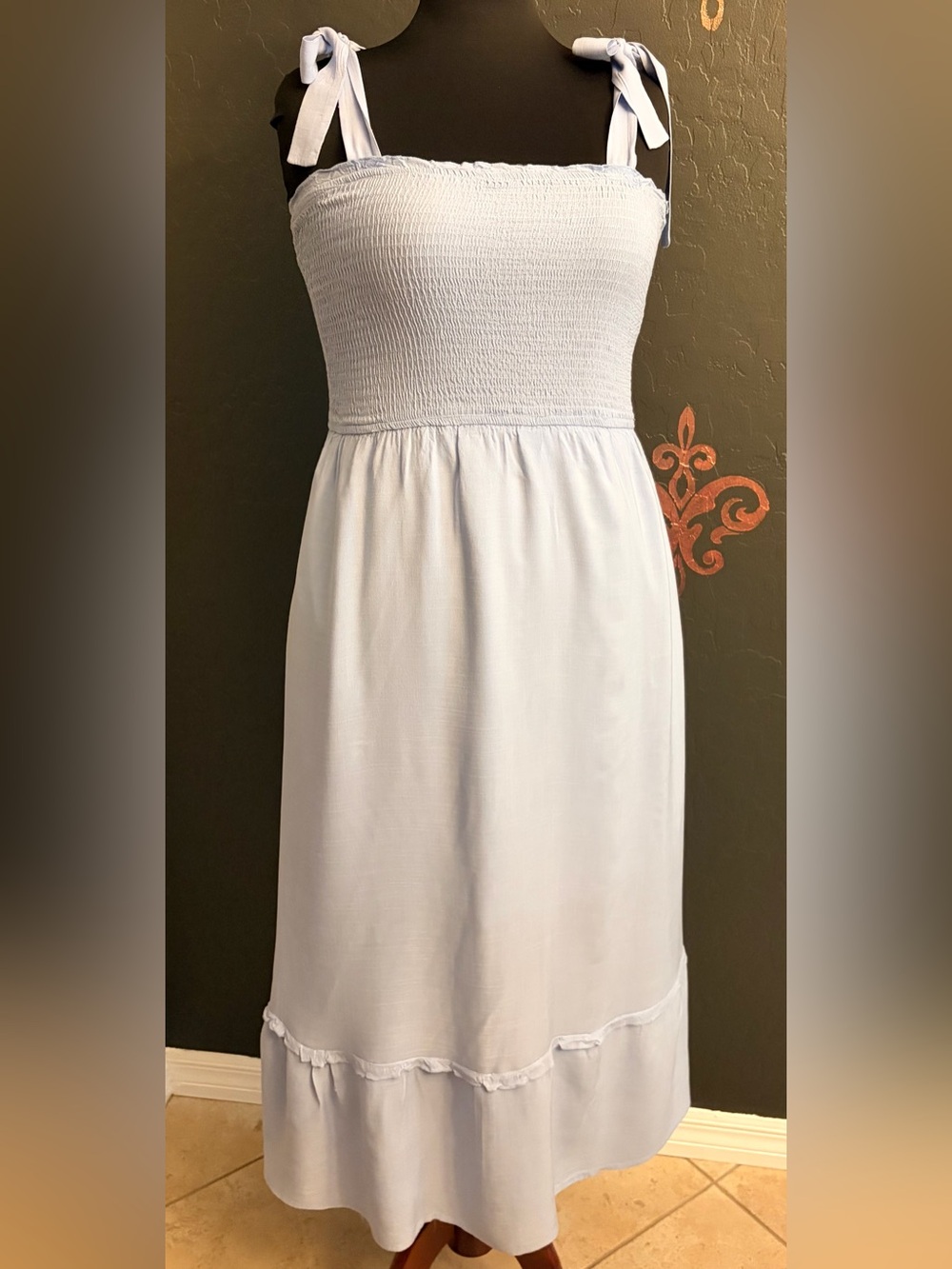 Light Blue Smocked Bodice Maxi Dress